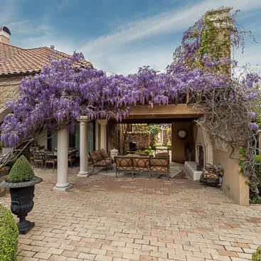 Beautiful wisteria covered patio outdoor living space